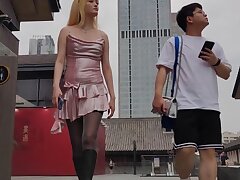 CSCD_pink_dress_and_black_stocking Tiny Temptress Petite Japanese Solo Babe Teases Her Perfect Ass